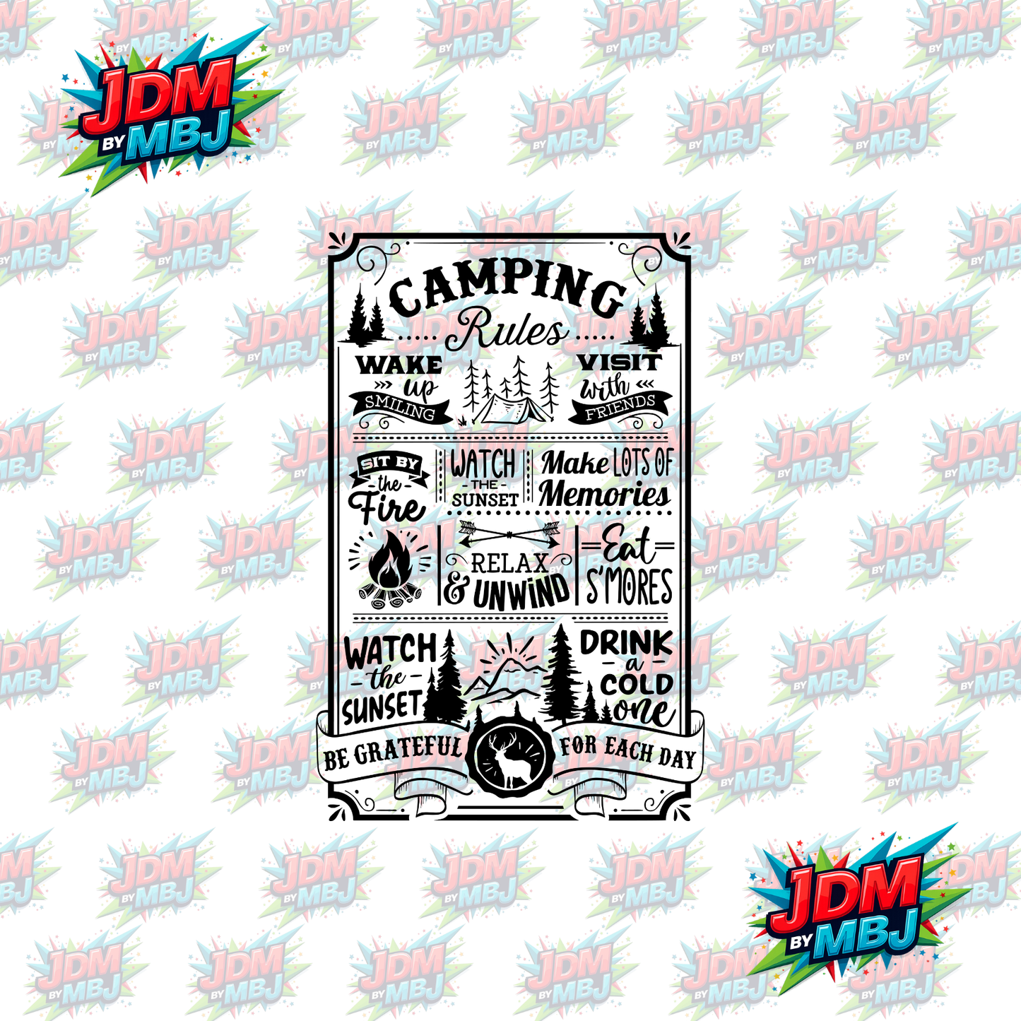 Iron On - Camping Rules "Black" DTF 30cm