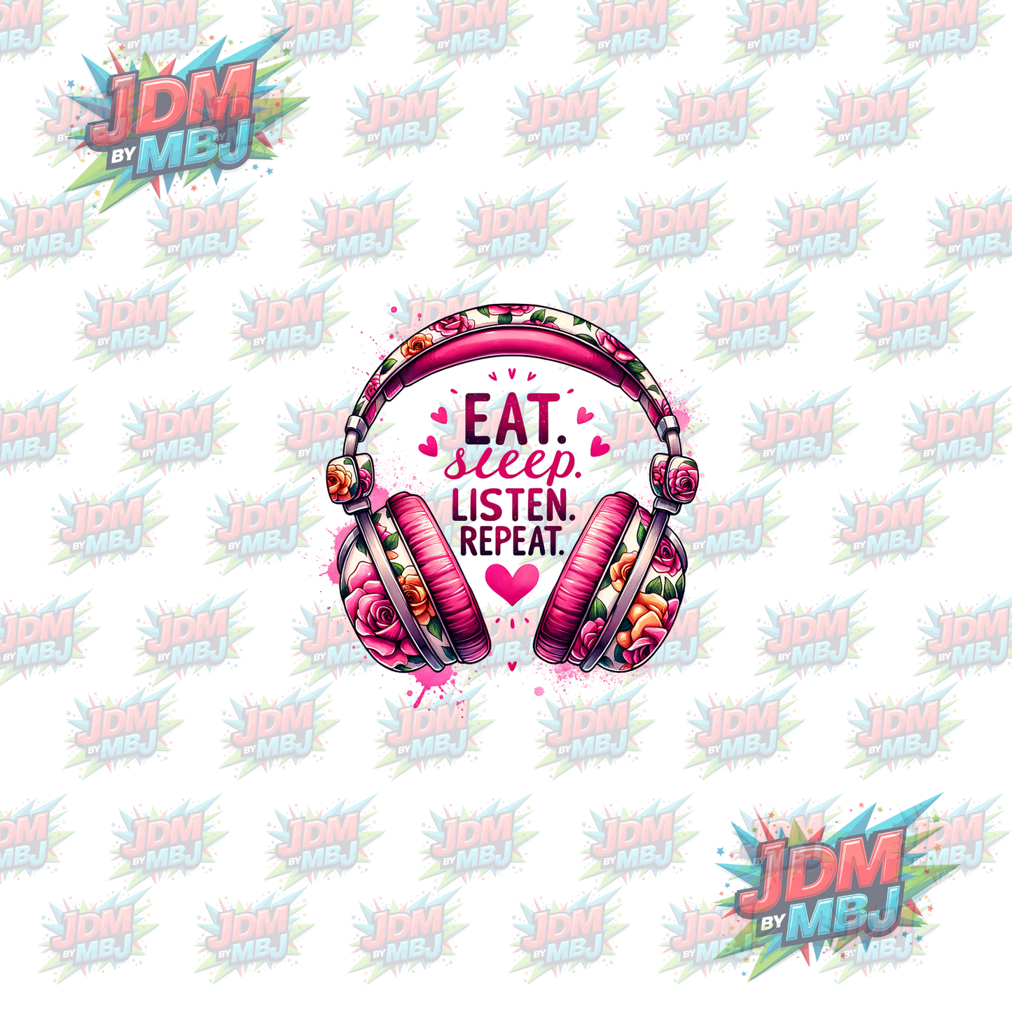 Iron On - Eat, Sleep, Listen, Repeat "Colourful" DTF 20cm