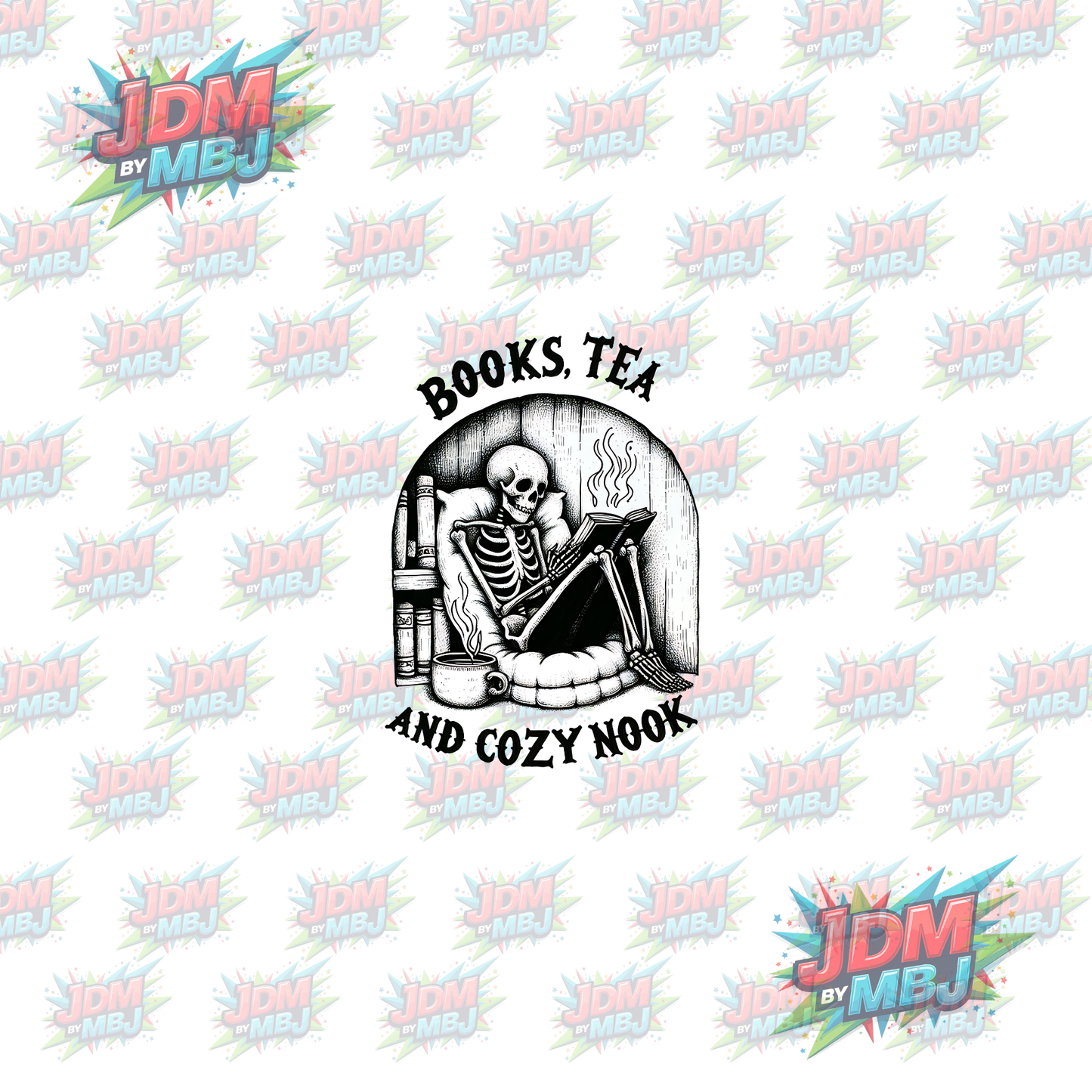 Iron On - Books, Tea A Cozy Nook DTF 20cm