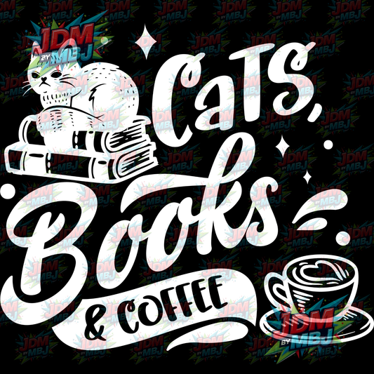 Iron On - Cats, Books & Coffee DTF 20cm