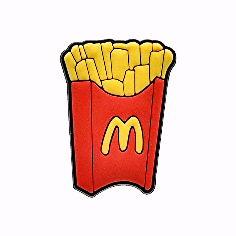 Adornos para zapatos inspirados en el logotipo de una marca de comida rápida