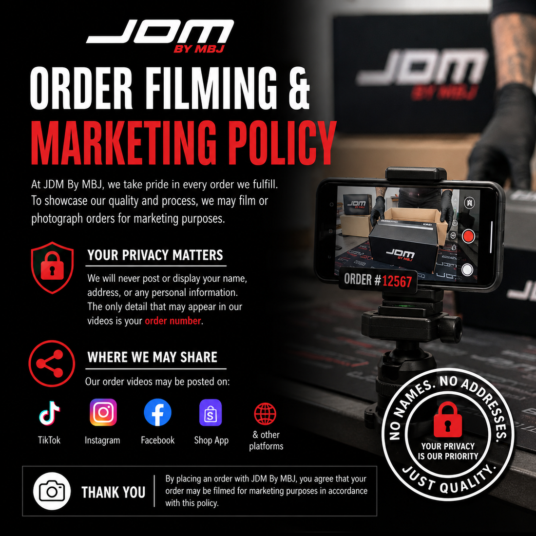 JDM By MBJ – Order Filming & Marketing Policy
