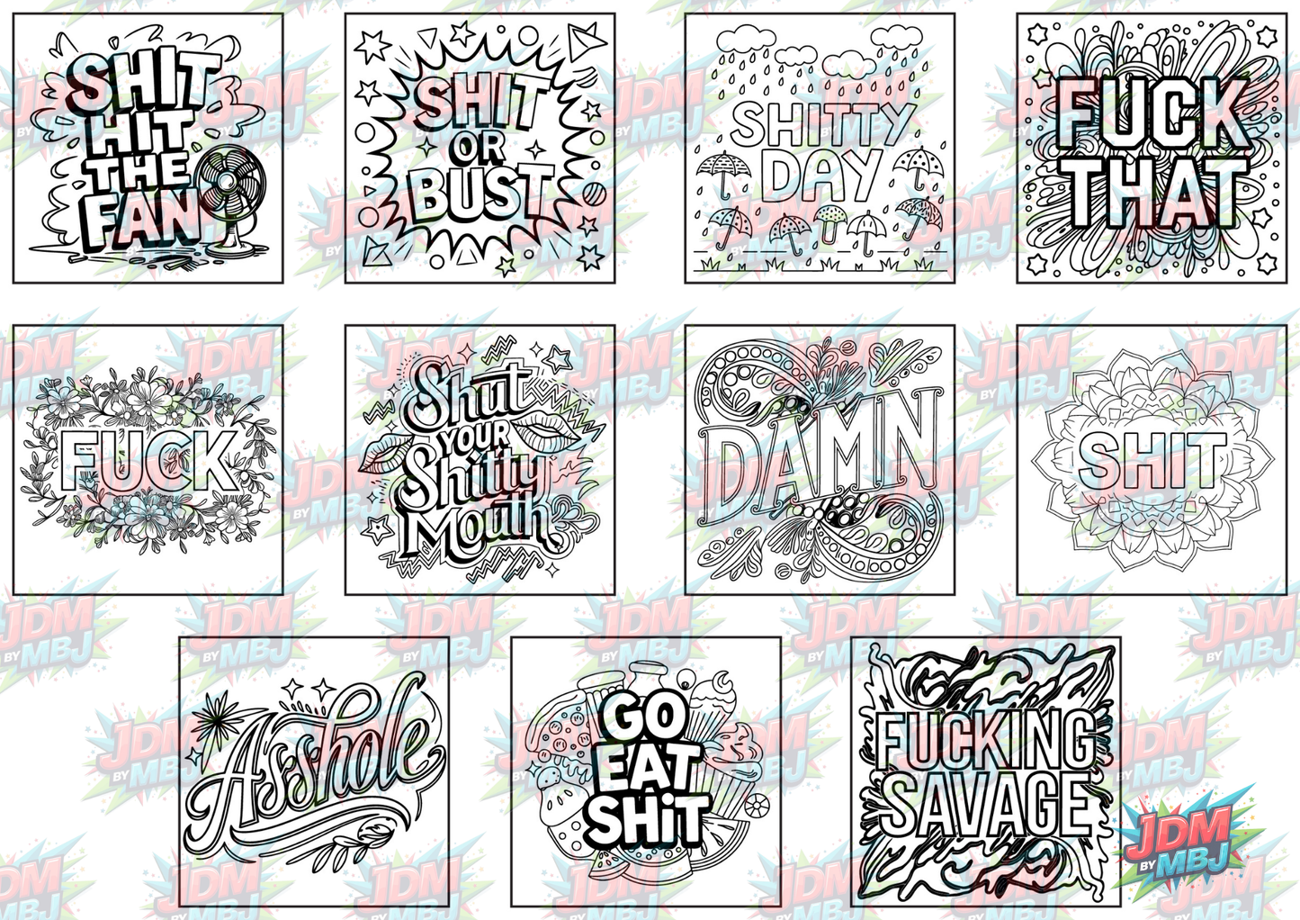 Swear Words "Bold & Easy" Volume 1 Digital Colouring Pages