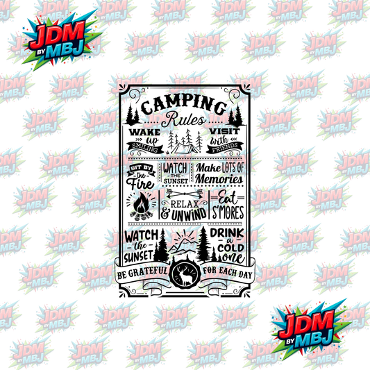 Iron On - Camping Rules "Black" DTF 30cm