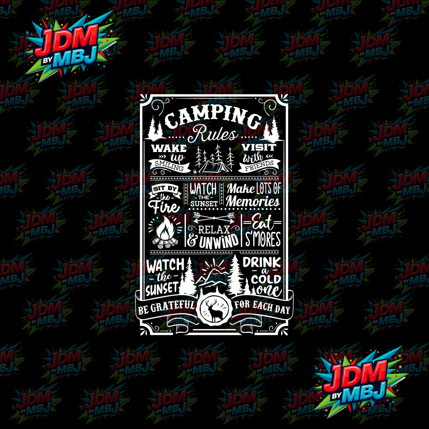 Iron On - Camping Rules "White" DTF 30cm