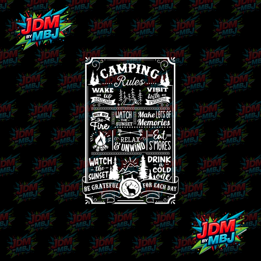 Iron On - Camping Rules "White" DTF 30cm