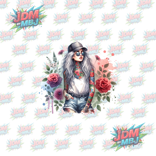Tatuaje termoadhesivo - Chica tatuada DTF 25 cm