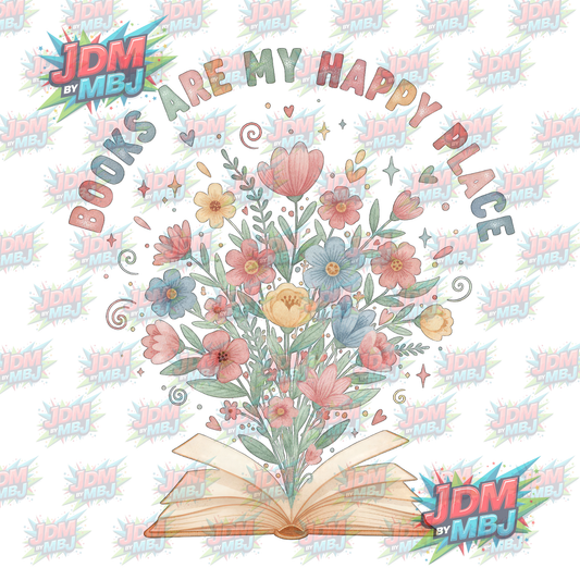 Iron On - Books are my Happy Place DTF 20cm