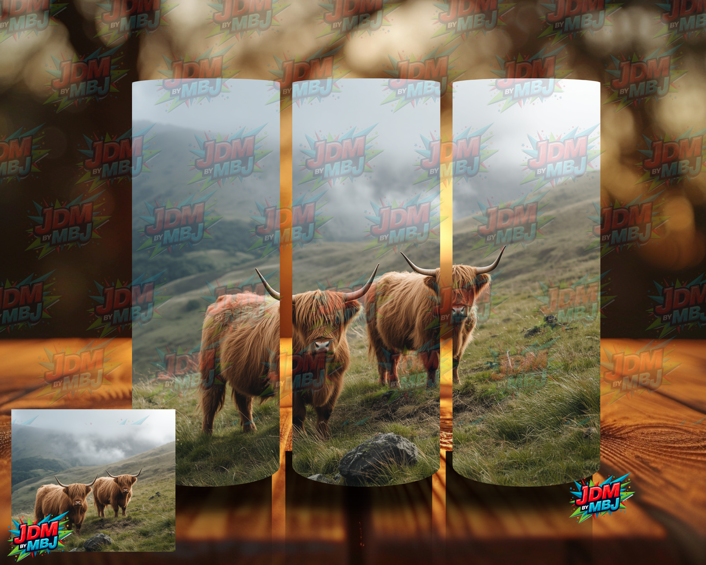 Two Highland Cow on a Hill Sublimation Prints