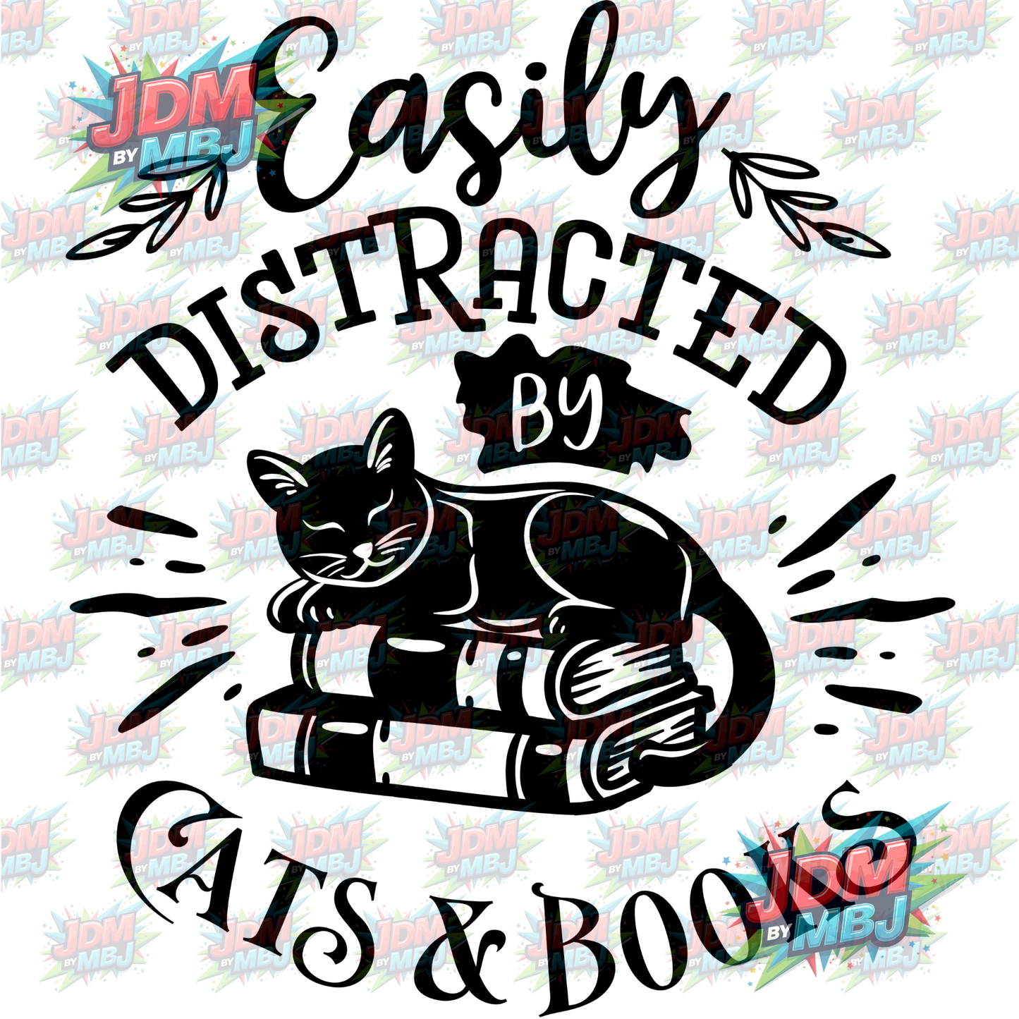 Iron On - Easily Distracted by Cats & Books DTF 20cm