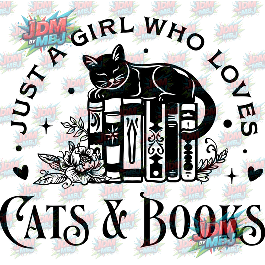 Iron On - Just A Girl Who Loves Cats & Books DTF 20cm