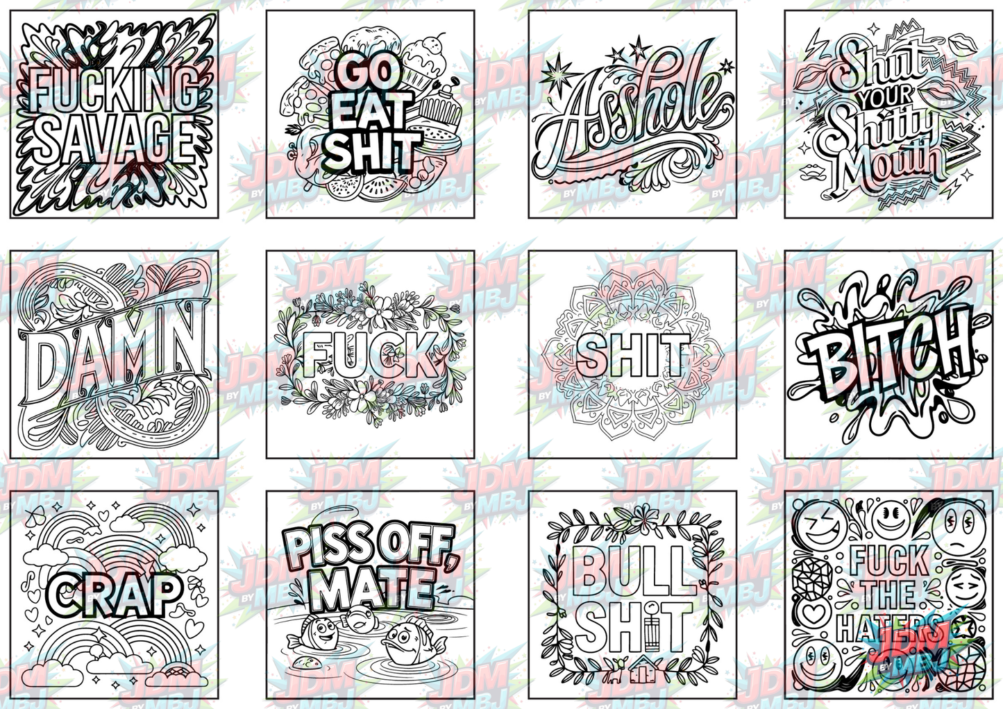 Swear Words "Bold & Easy" Volume 4 Digital Colouring Pages