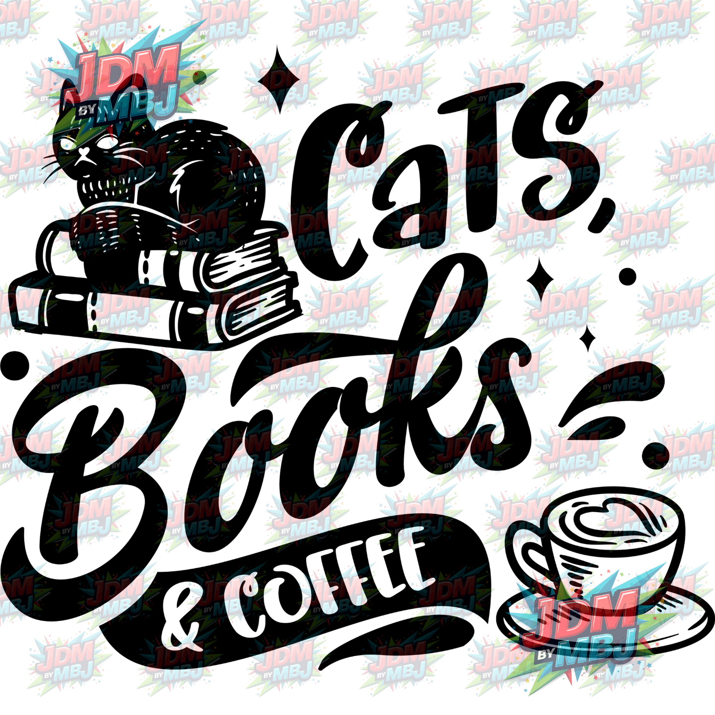 Iron On - Cats, Books & Coffee DTF 20cm