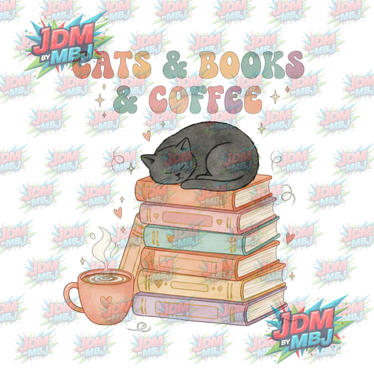 Iron On - Cats & Books & Coffee DTF 20cm