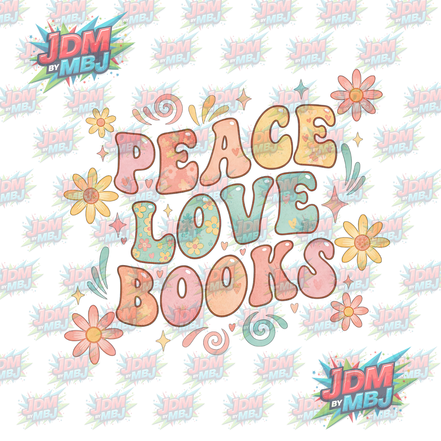 Iron On - Peace, Love, Book DTF 20cm