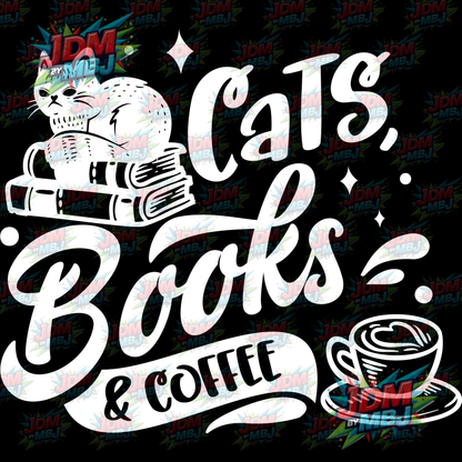 Iron On - Cats, Books & Coffee DTF 20cm