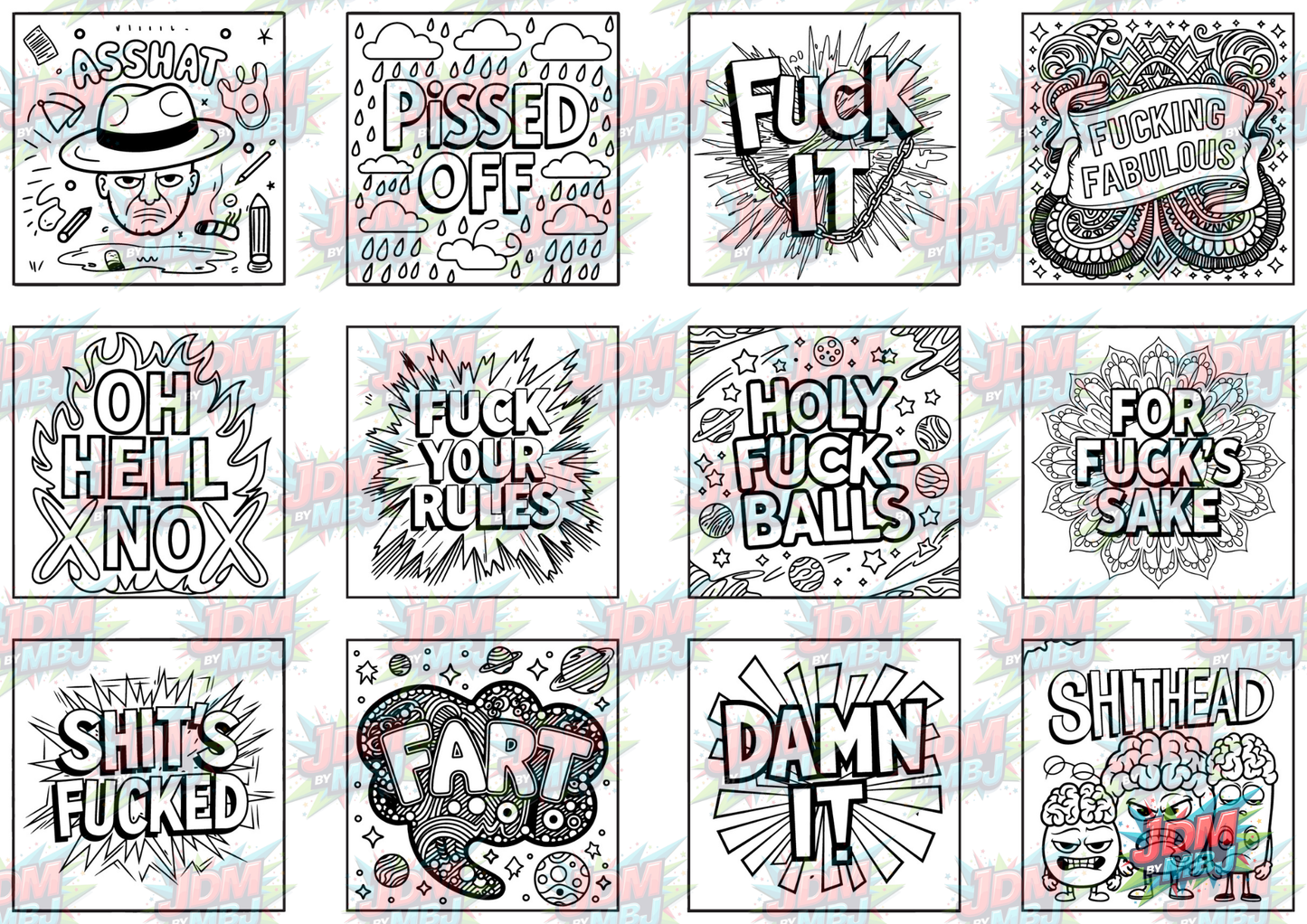 Swear Words "Bold & Easy" Volume 1 Digital Colouring Pages