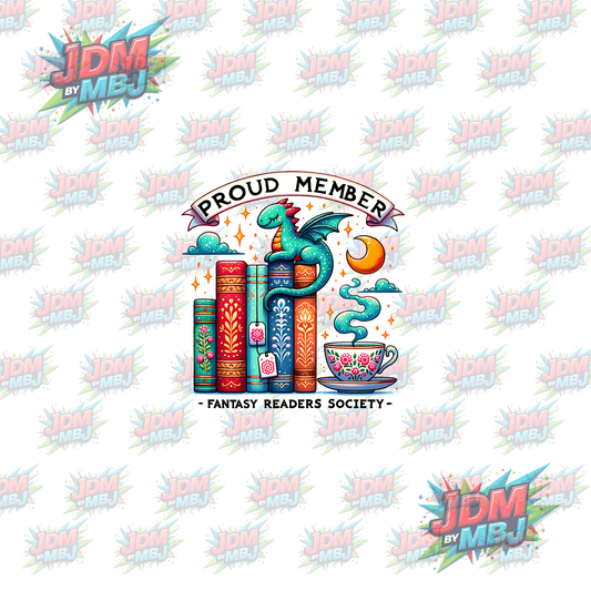 Iron On -  Proud Member Fantasy Reader Book Society DTF 20cm