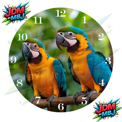 Impresiones de sublimación de relojes de 20 cm x 20 cm, inspirados en pájaros, perros y tigres.