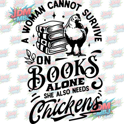 Iron On - A Woman Cannon Survivor on Books Alone, Chickens... DTF 20cm