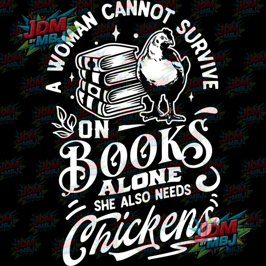 Iron On - A Woman Cannon Survivor on Books Alone, Chickens... DTF 20cm