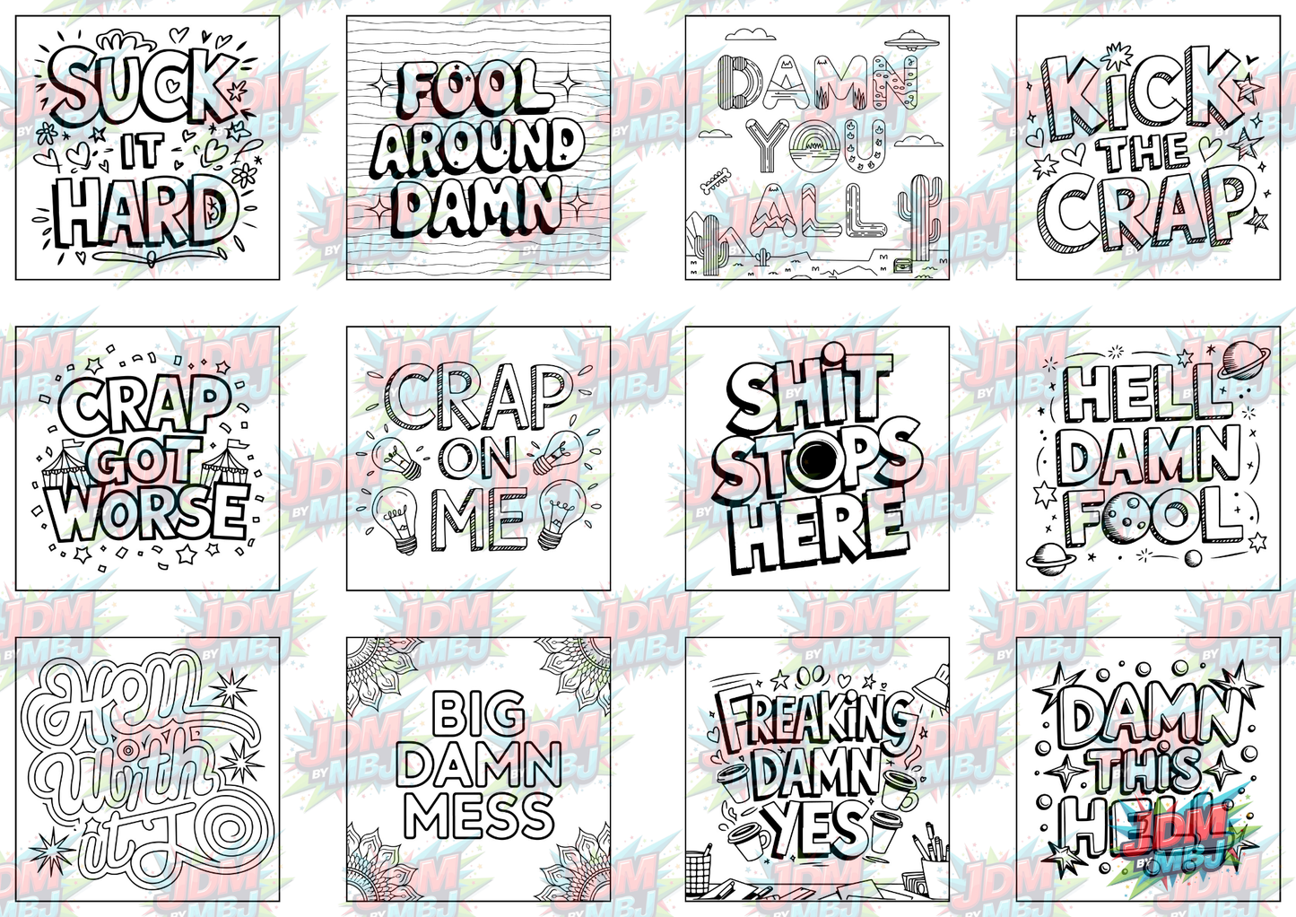 Swear Words "Bold & Easy" Volume 5 Digital Colouring Pages