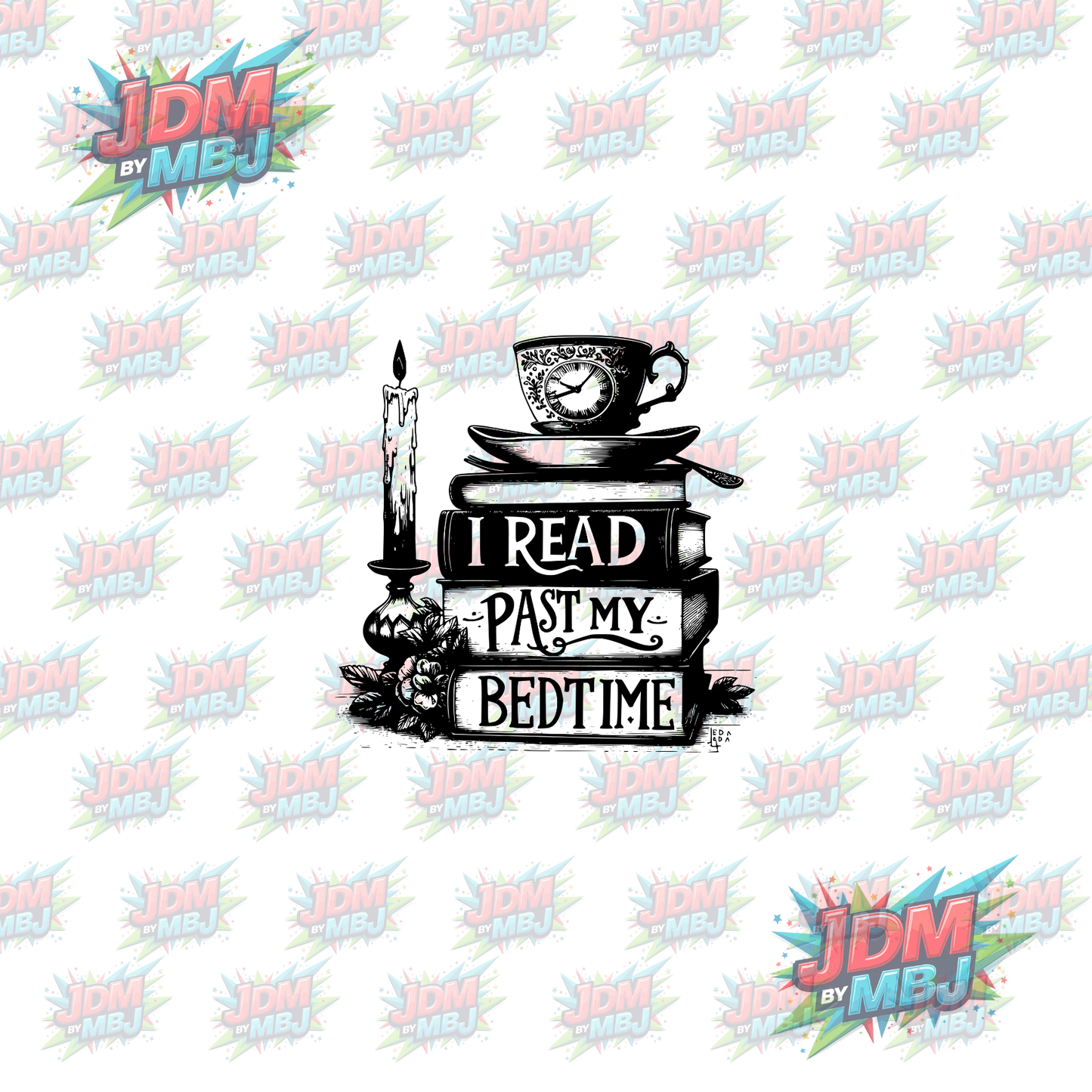 Iron On - I Read Past My Bedtime "Black" DTF 20cm