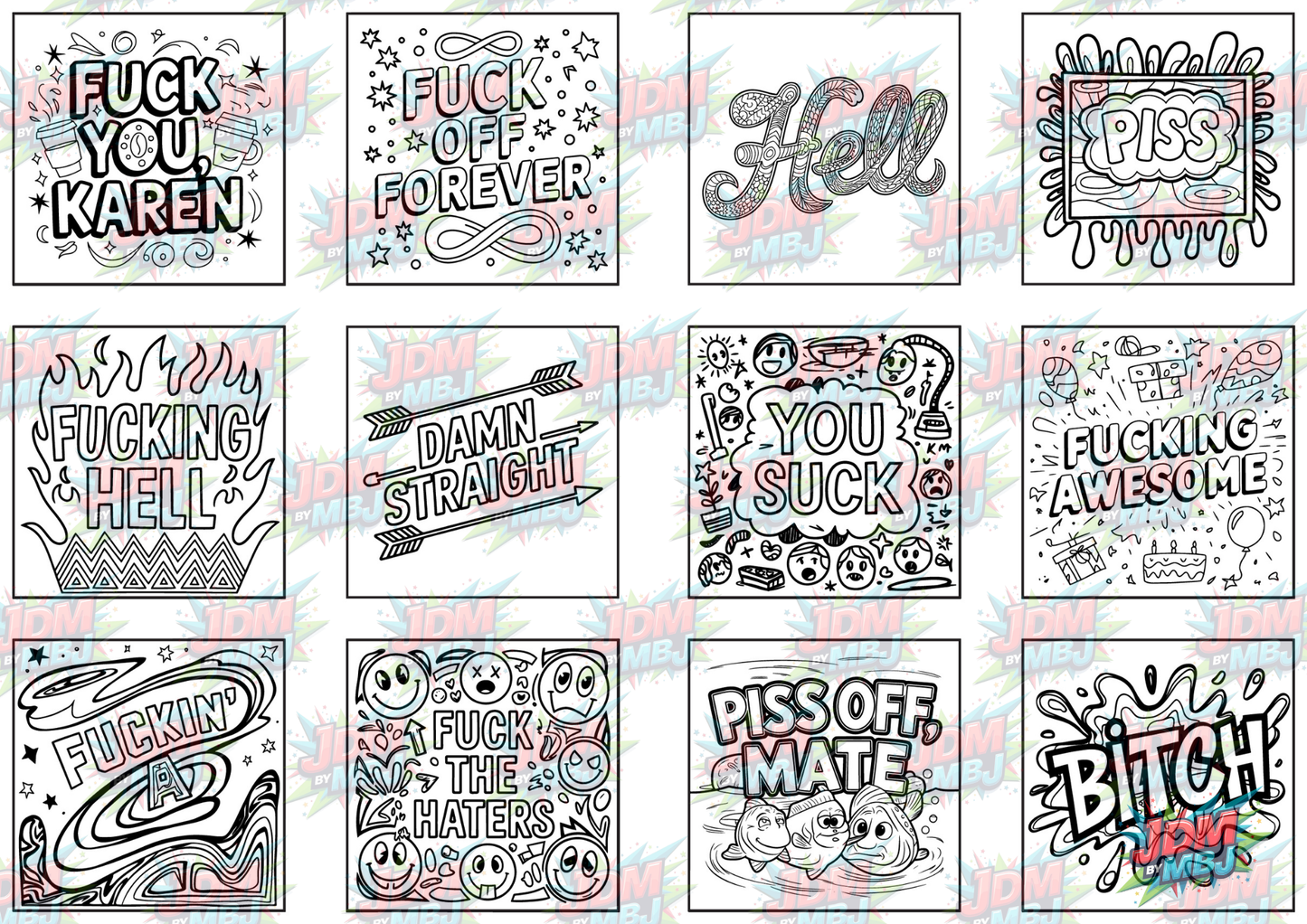 Swear Words "Bold & Easy" Volume 2 Digital Colouring Pages