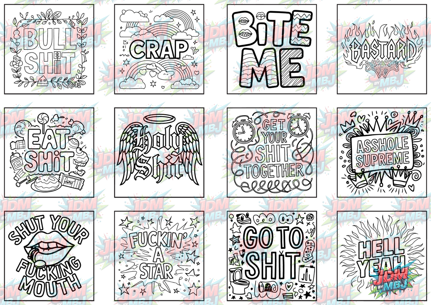 Swear Words "Bold & Easy" Volume 2 Digital Colouring Pages