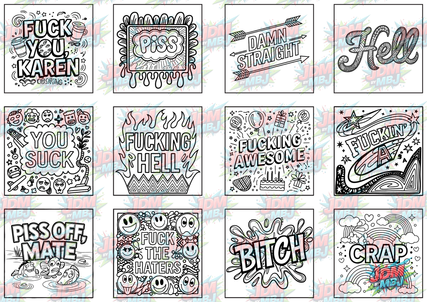 Swear Words "Bold & Easy" Volume 1 Digital Colouring Pages