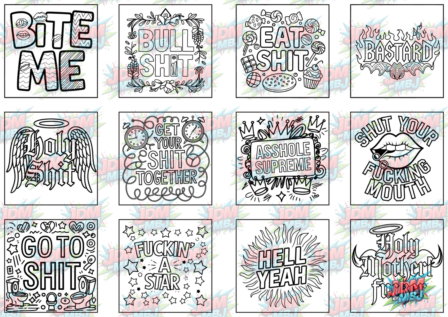 Swear Words "Bold & Easy" Volume 1 Digital Colouring Pages