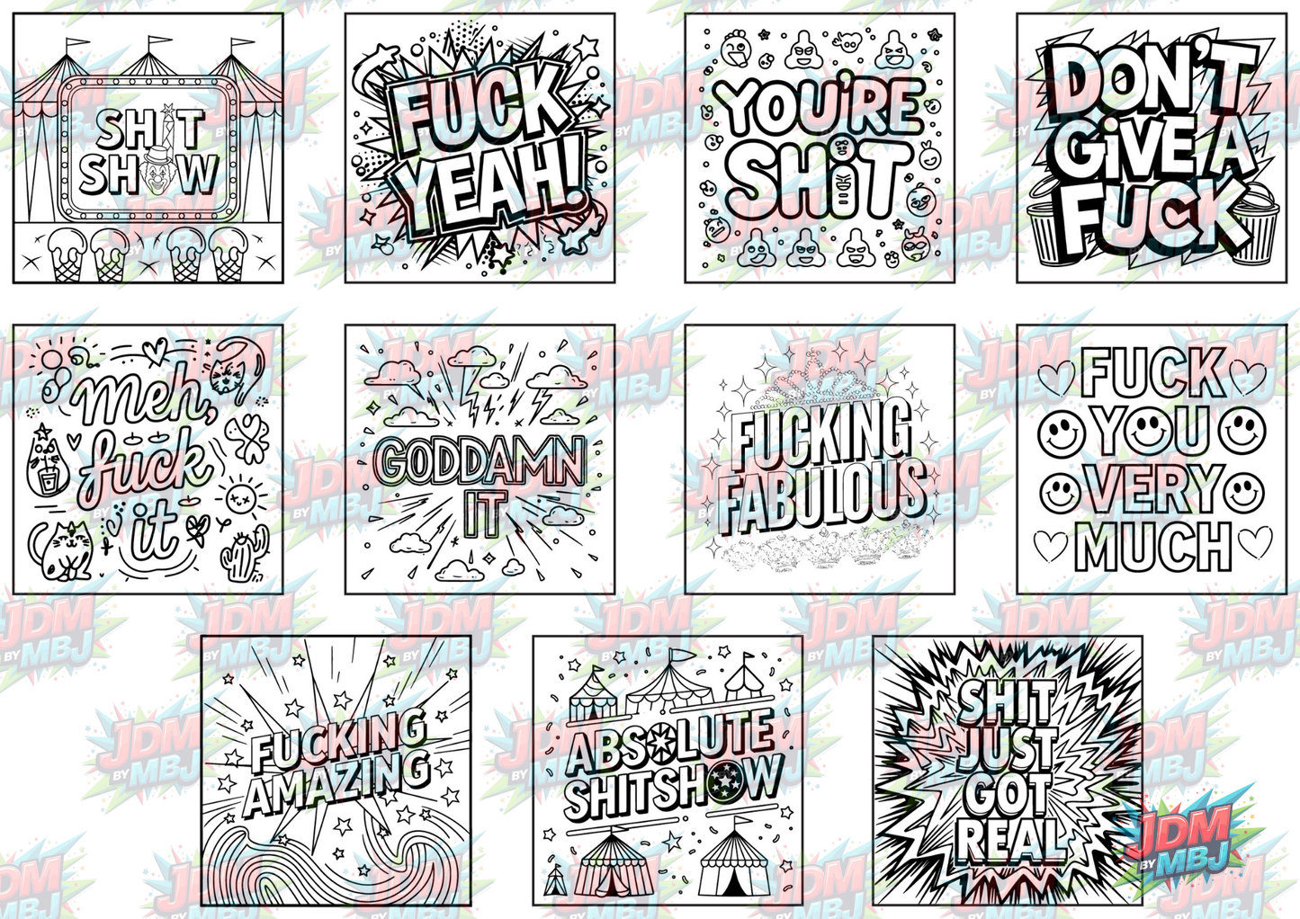 Swear Words "Bold & Easy" Volume 3 Digital Colouring Pages