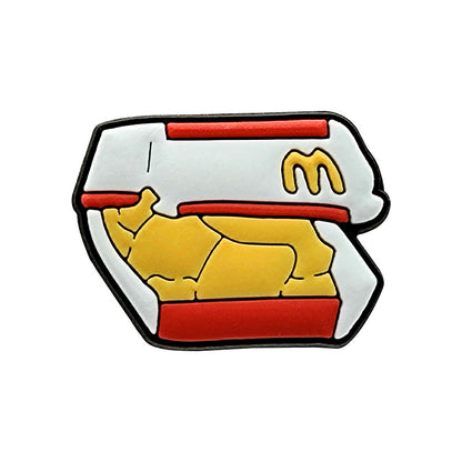 Adornos para zapatos inspirados en el logotipo de una marca de comida rápida